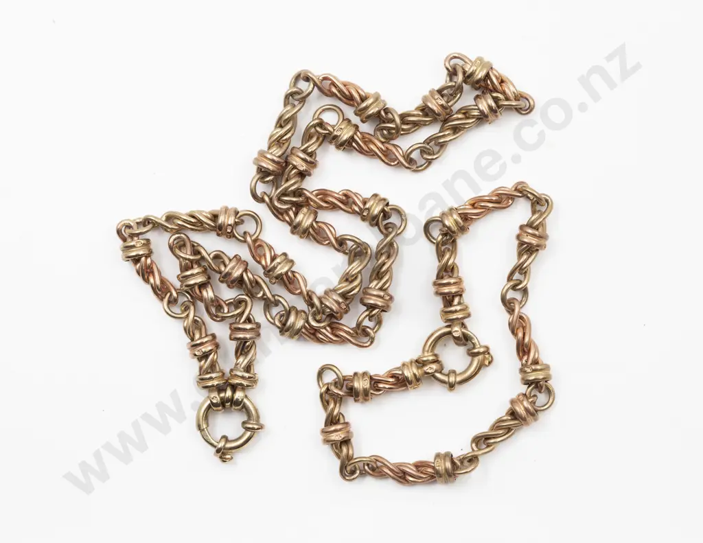 9ct Tri-Colour Gold Fancy Cable Link Neck Chain and Bracelet Image 1++