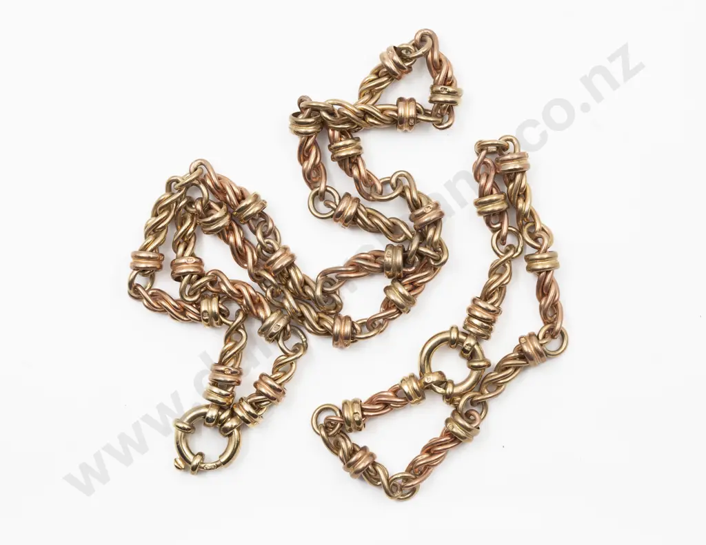 9ct Tri-Colour Gold Fancy Cable Link Neck Chain and Bracelet Image 1++