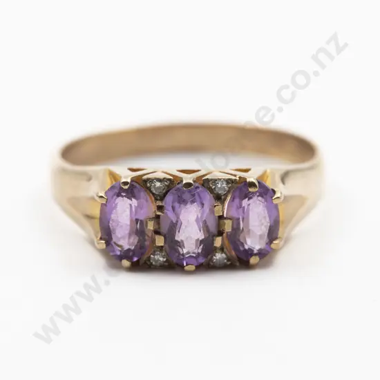 9ct Three Stone Amethyst Bridge Ring