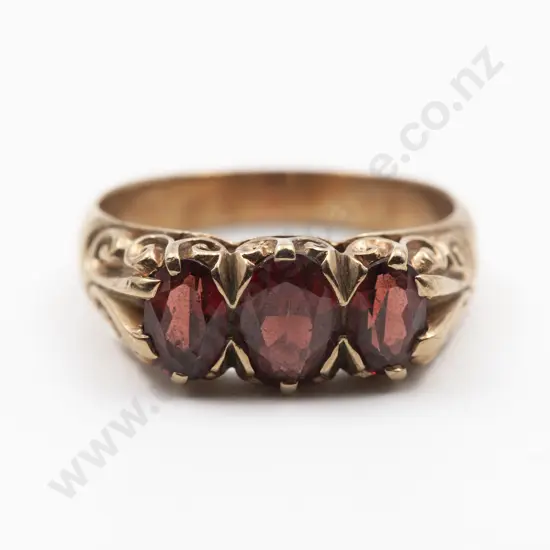 9ct Three Stone Garnet Bridge Ring