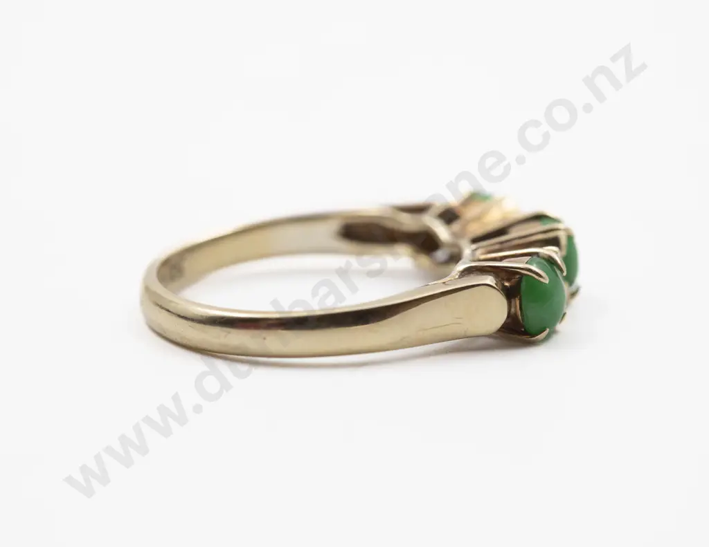 14ct Five Stone Jade and Diamond Bridge Ring Image 1++