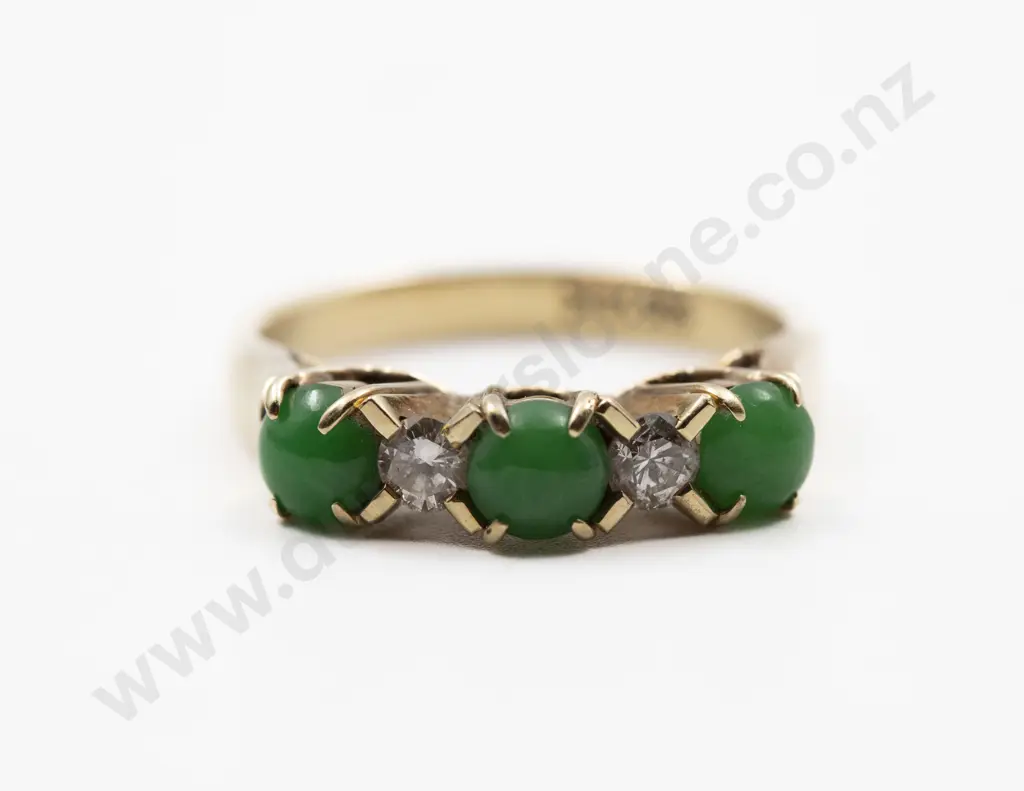 14ct Five Stone Jade and Diamond Bridge Ring Image 1++