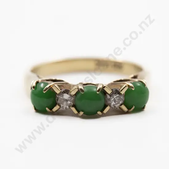 14ct Five Stone Jade and Diamond Bridge Ring