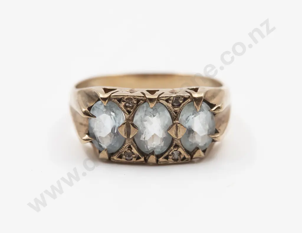 9ct Three Stone Aquamarine Bridge Ring Image 1++