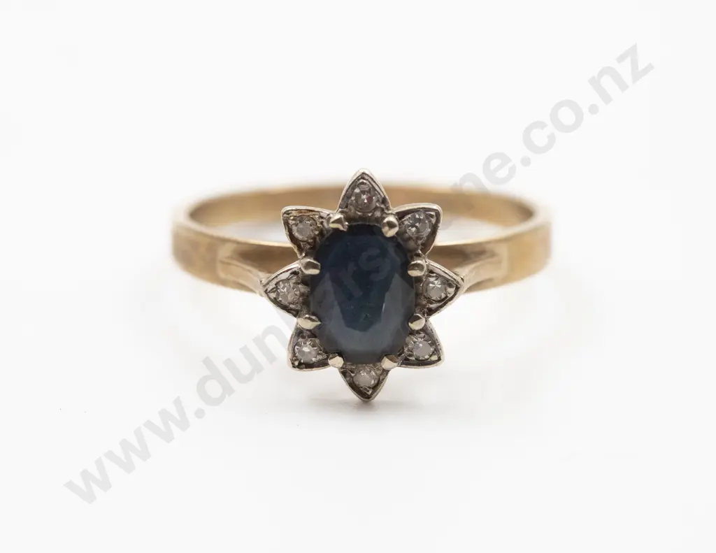 9ct Nine Stone Sapphire and Diamond Cluster Ring Image 1++