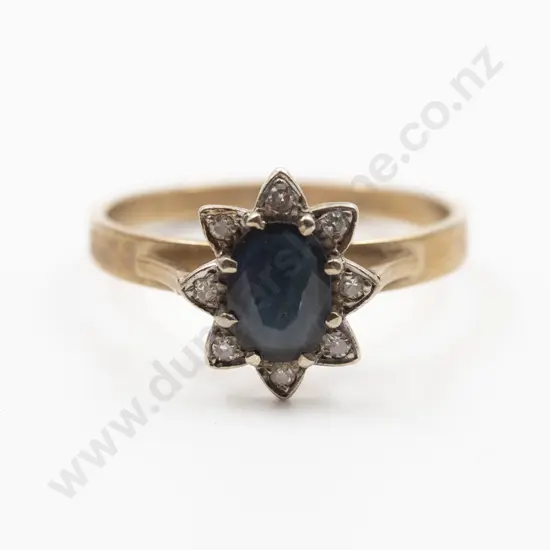 9ct Nine Stone Sapphire and Diamond Cluster Ring