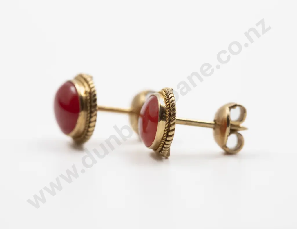 Pair 18ct Framed Carnelian Pierced Stud Earrings Image 1++