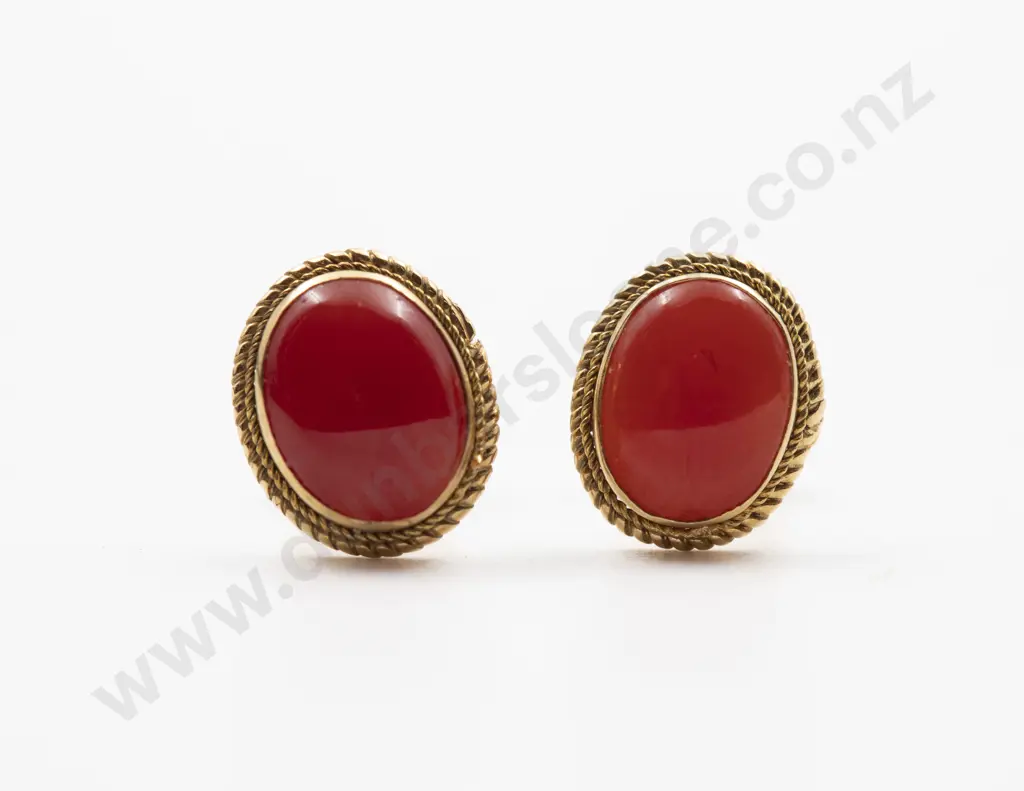 Pair 18ct Framed Carnelian Pierced Stud Earrings Image 1++