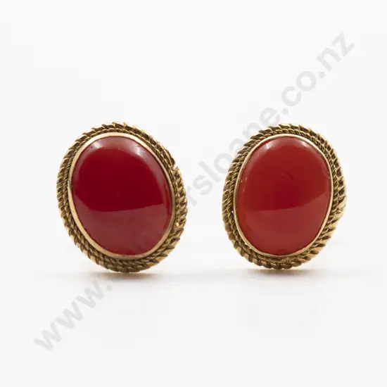 Pair 18ct Framed Carnelian Pierced Stud Earrings