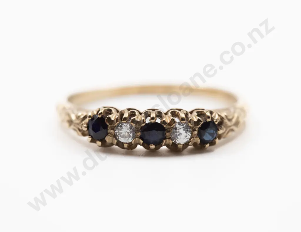9ct Five Stone Sapphire and Cubic Zirconia Bridge Ring Image 1++