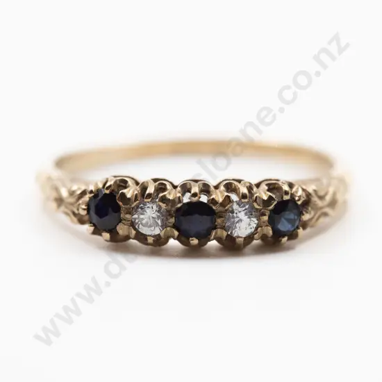 9ct Five Stone Sapphire and Cubic Zirconia Bridge Ring