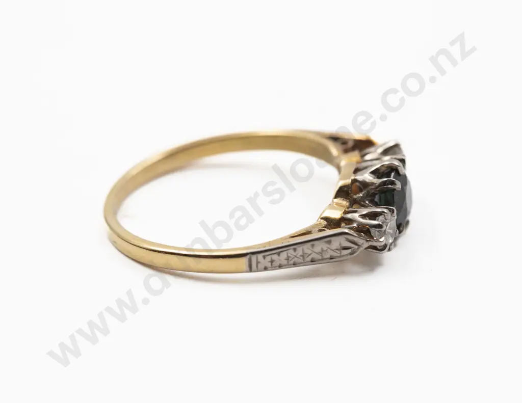 18ct Three Stone Sapphire and Diamond Bridge Ring Image 1++