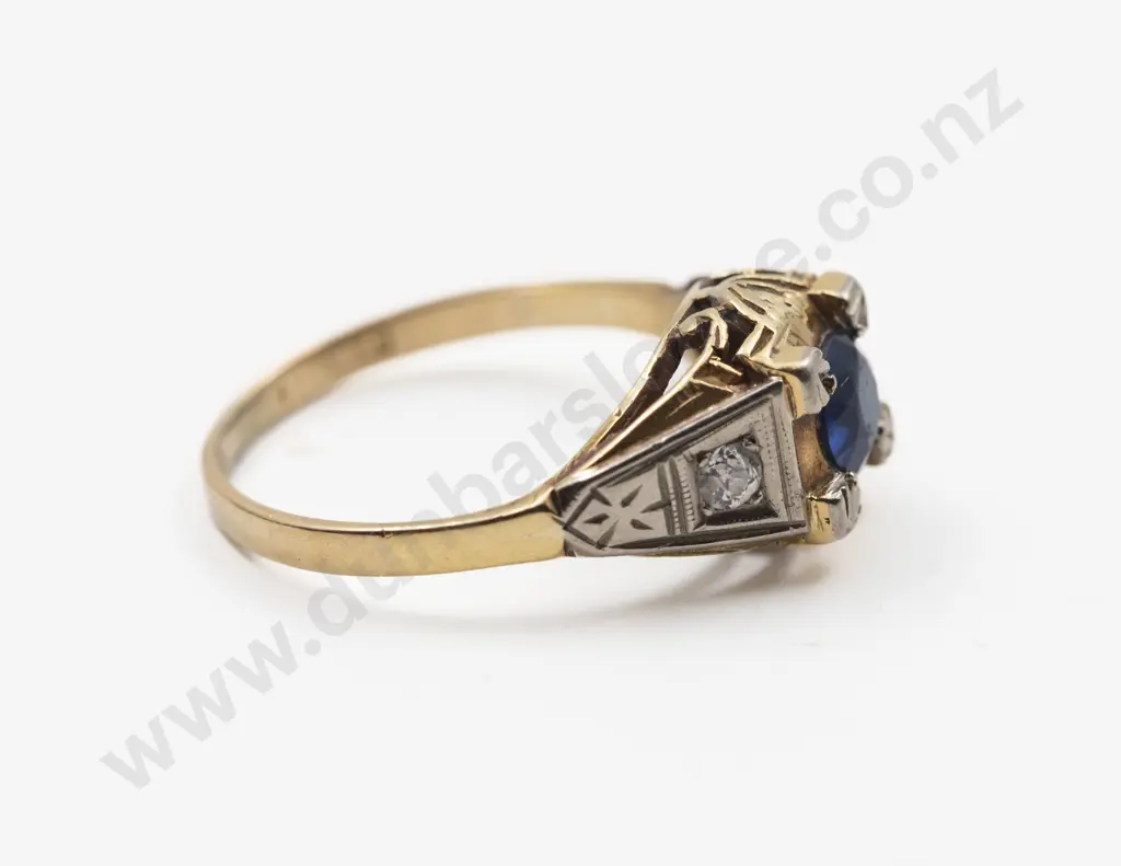 18ct Three Stone Sapphire and Diamond Dress Ring Image 1++