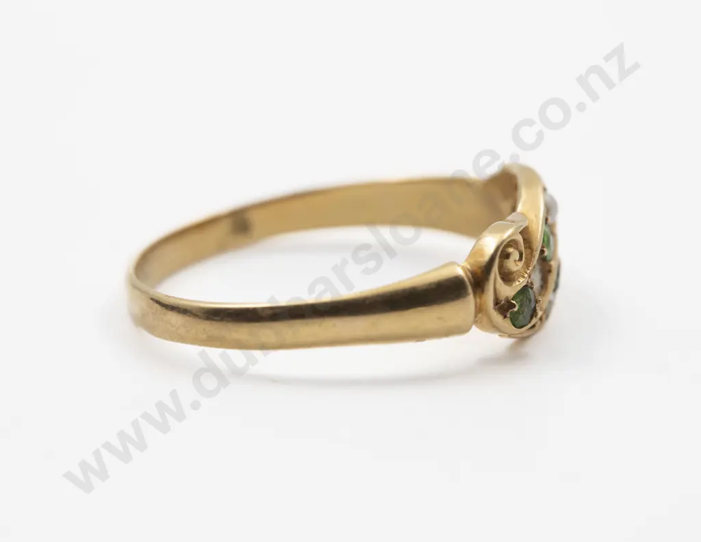 Victorian 18ct Ten Stone Peridot & Half Pearl Band Ring Image 1++
