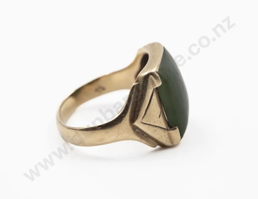 9ct Single Greenstone Panel Gents Signet Ring Image 1++
