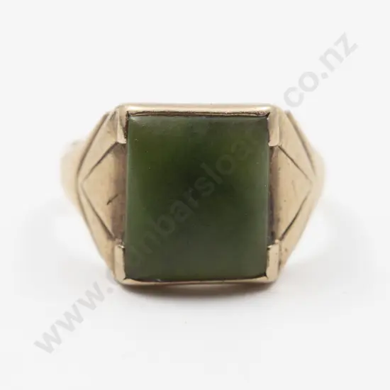 9ct Single Greenstone Panel Gents Signet Ring