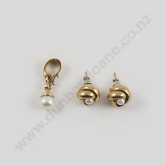 Pair 9ct Single Cultured Pearl Gold Swirl Earrings