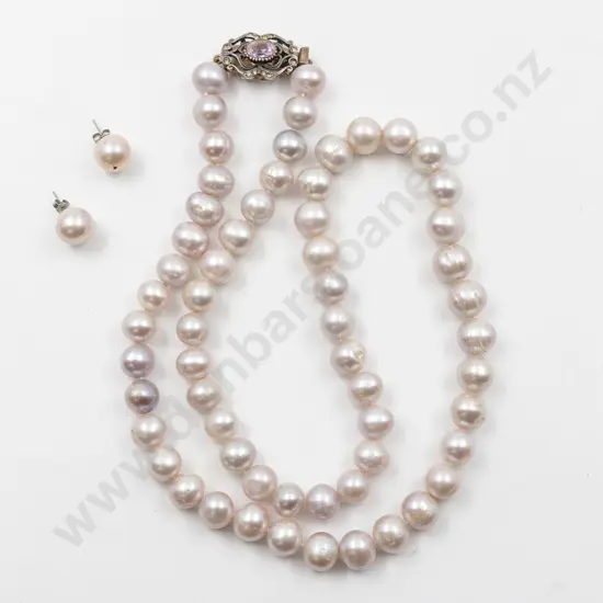 Single Strand Freshwater Pearl Necklace and Pair Stud Earrings