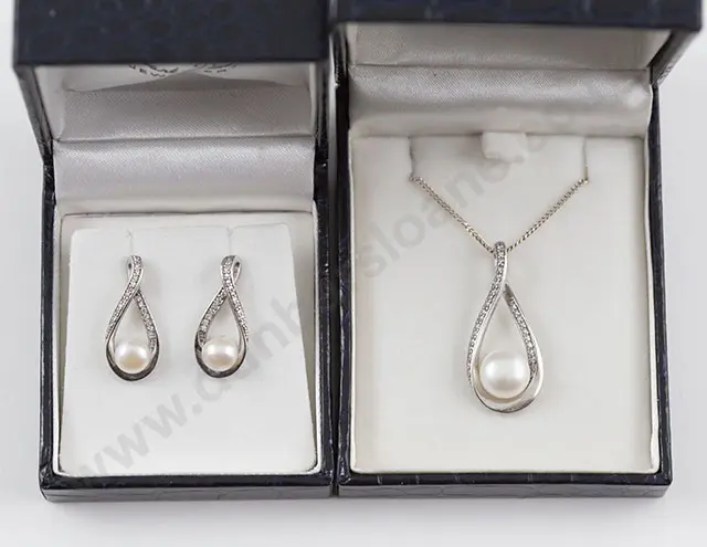 Steward Dawson .925 Silver Freshwater Pearl and Cubic Zirconia Swirl Pendant Image 1++