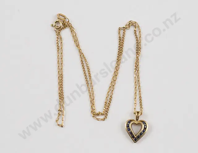 Stewart Dawson Boxed 9ct Sapphire Heart Pendant on 9ct Fine Neck Chain Image 1++