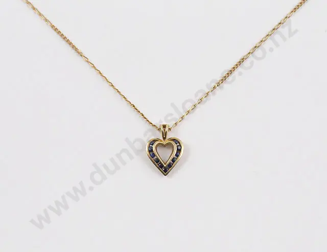 Stewart Dawson Boxed 9ct Sapphire Heart Pendant on 9ct Fine Neck Chain Image 1++