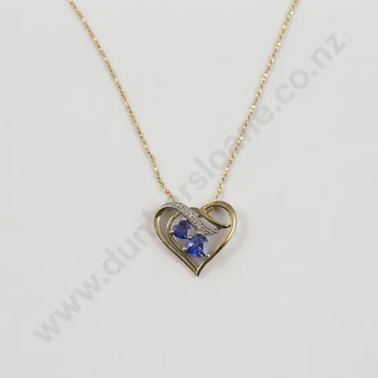 9ct Sapphire and Diamond Heart Pendant on Fancy Neck Chain