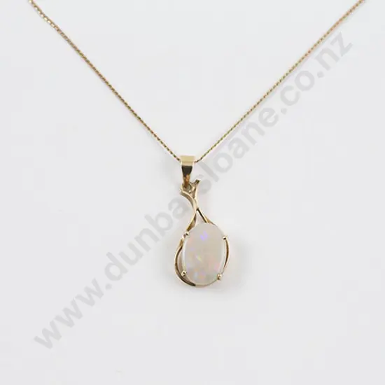 9ct Single Stone White Opal Pendant