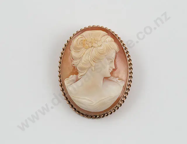 Large 9ct Framed Portrait Cameo Brooch Image 1++