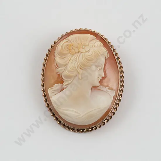 Large 9ct Framed Portrait Cameo Brooch