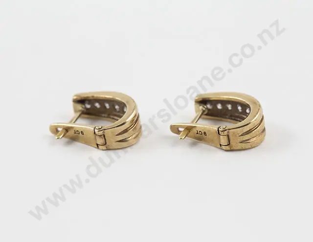 Pair 9ct Diamond 'Huggie' Hoop Earrings Image 1++