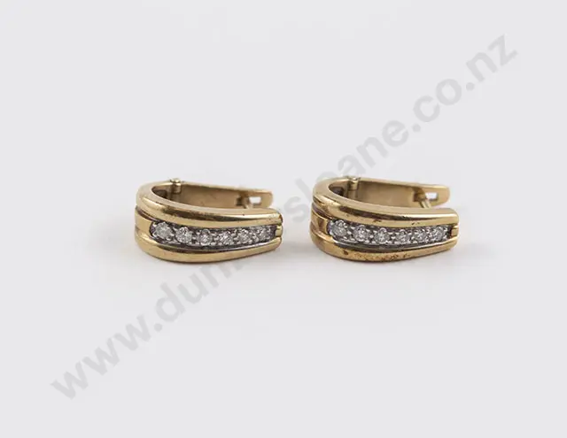 Pair 9ct Diamond 'Huggie' Hoop Earrings Image 1++