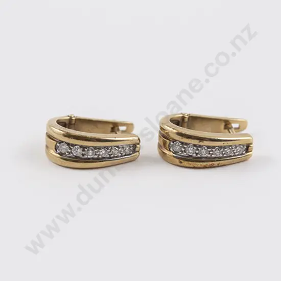 Pair 9ct Diamond 'Huggie' Hoop Earrings