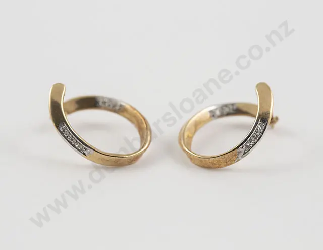 Pair 9ct Diamond Twist Hoop Earrings Image 1++