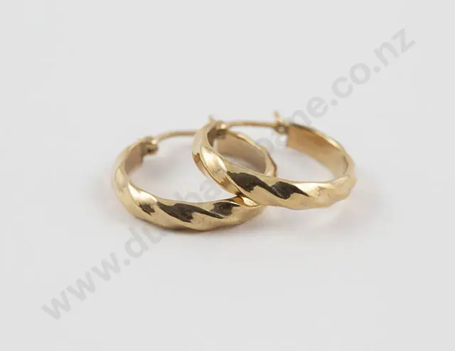 Pair 9ct Faceted Hoop Pierced Earrings Image 1++