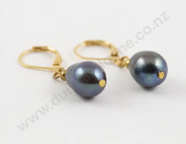 Pair Black Cultured Pearl Pendant Earrings Image 1++
