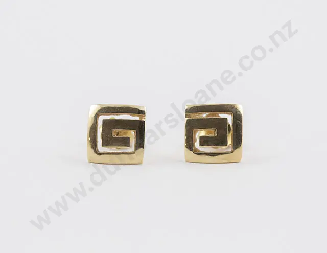 Pair 14ct Key Pattern Stud Pierced Earrings Image 1++