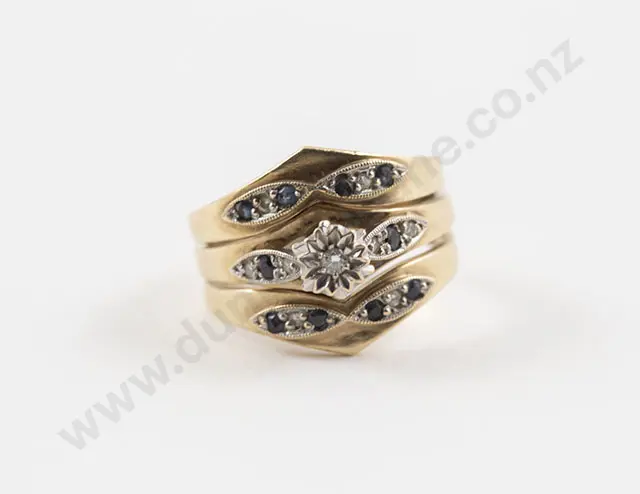 9ct Triple Ring Sapphire and Diamond Cluster Image 1++