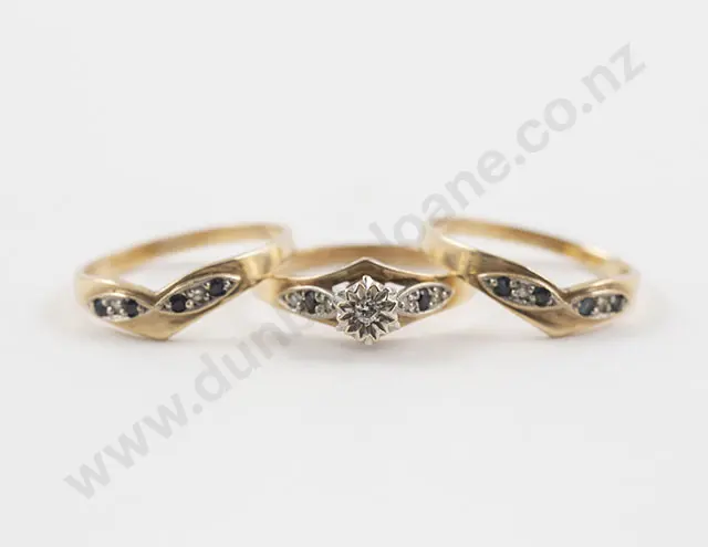9ct Triple Ring Sapphire and Diamond Cluster Image 1++