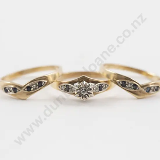 9ct Triple Ring Sapphire and Diamond Cluster