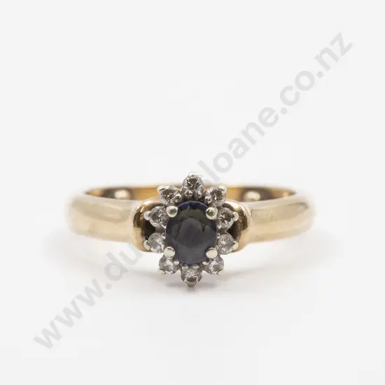9ct Eleven Stone Sapphire and Diamond Floret Cluster Ring