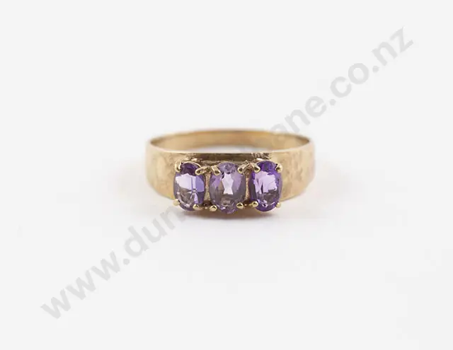 9ct Three Stone Amethyst Bridge Ring Image 1++