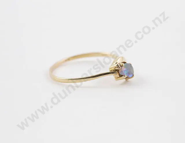 14ct Single Black Opal and Single Diamond Ring Image 1++