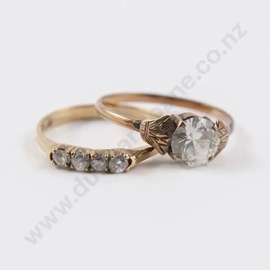 9ct Single Zircon Ring and Four Stone Bridge Ring