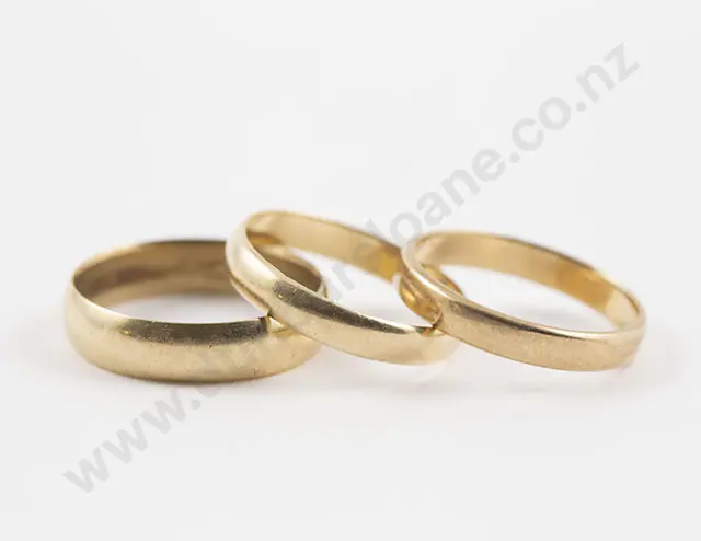 Two 10ct and Single 9ct Plain Wedding Bands Image 1++