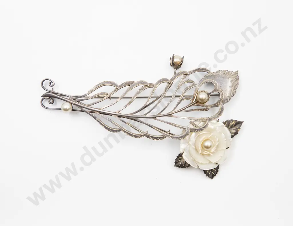 Large Vintage Japanese Hosoki .950 Silver Floral Spray Brooch Image 1++
