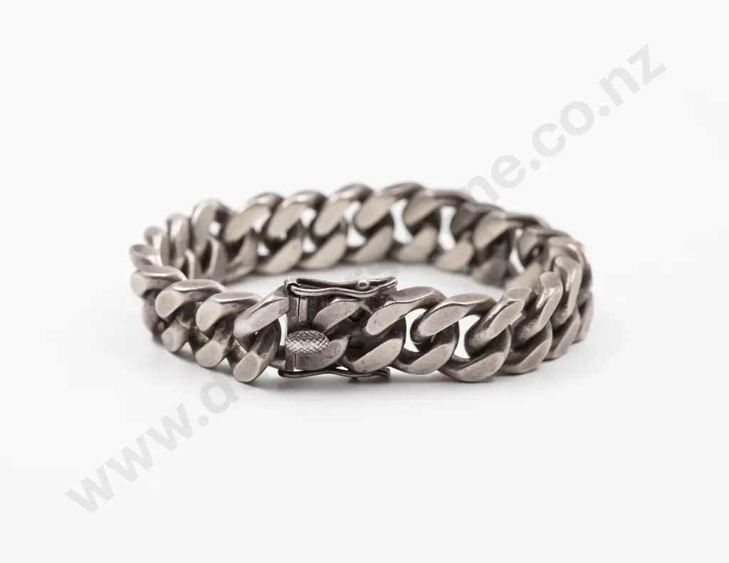 Heavy .925 Silver Flatten Curb Link Bracelet Image 1++