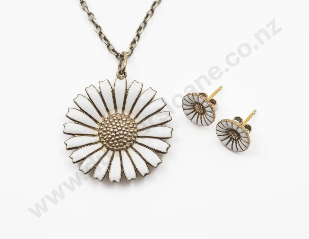 Danish Georg Jensen .925 Silver and White Enamel Daisy Pendant Image 1++