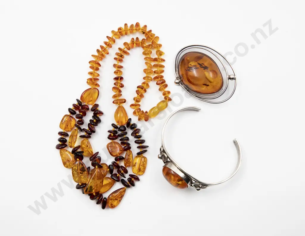 .925 Silver and Amber Bangle Image 1++