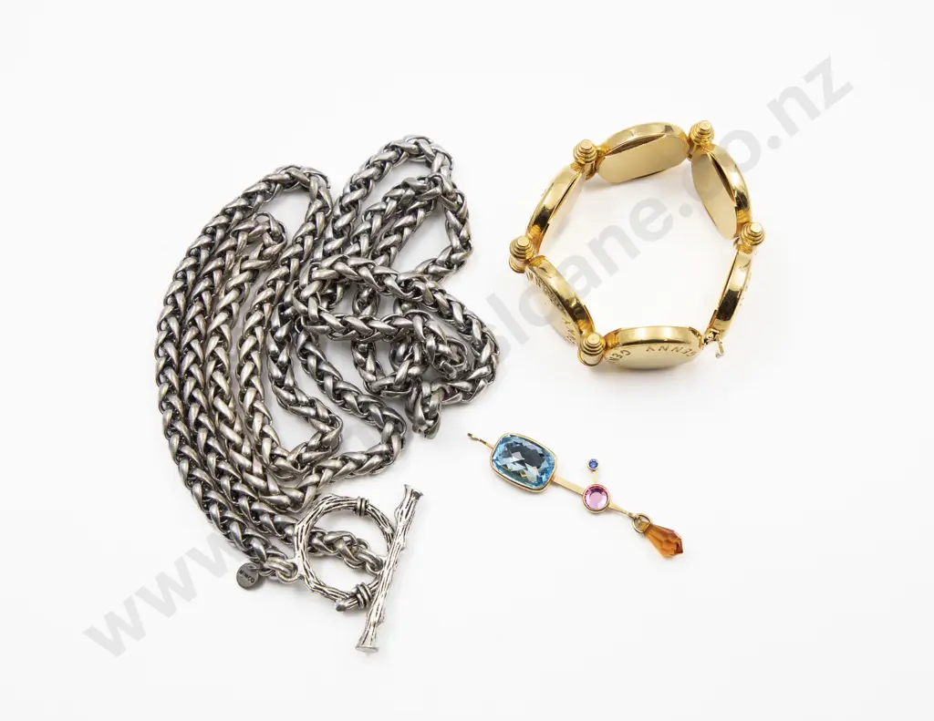 Mimco Vintage Chunky Silver Plate Necklace and Genny Italian Design Bracelet Image 1++