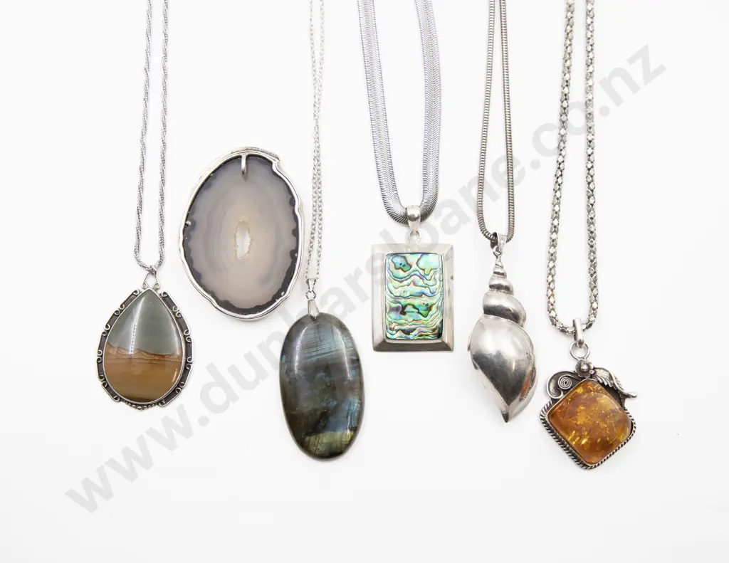 Six Assorted S/S Mounted Pendants Image 1++